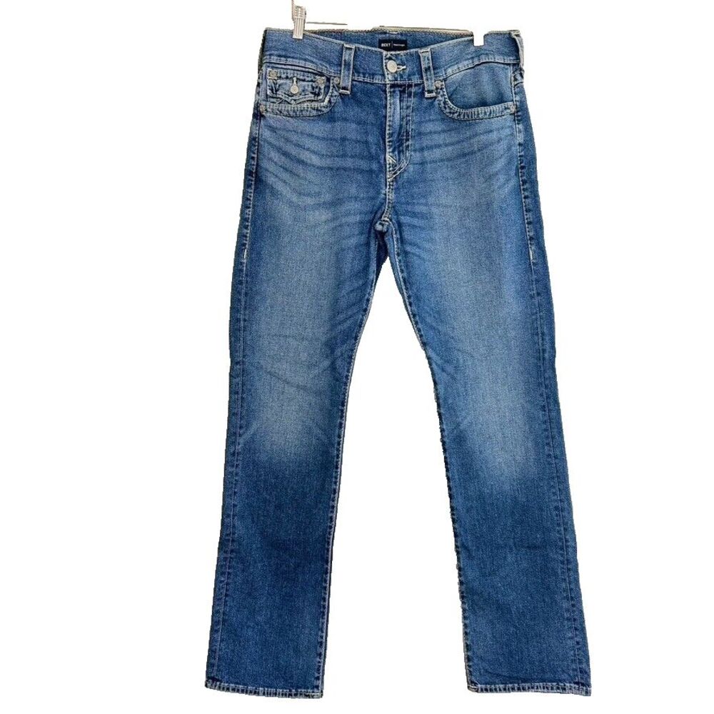 True Religion Ricky‎ Flap Big T Mens Size 33 Relaxed Straight Blue Denim Jeans